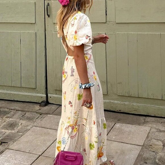 Apricot Casual Women's Elegant Printed Backless Boho Dress - Picture 5 of 11